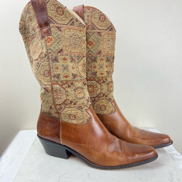 J.Jill Vintage Tapestry Leather Western Boots Pointed Toe Made in Brazil 9 - Picture 4 of 15